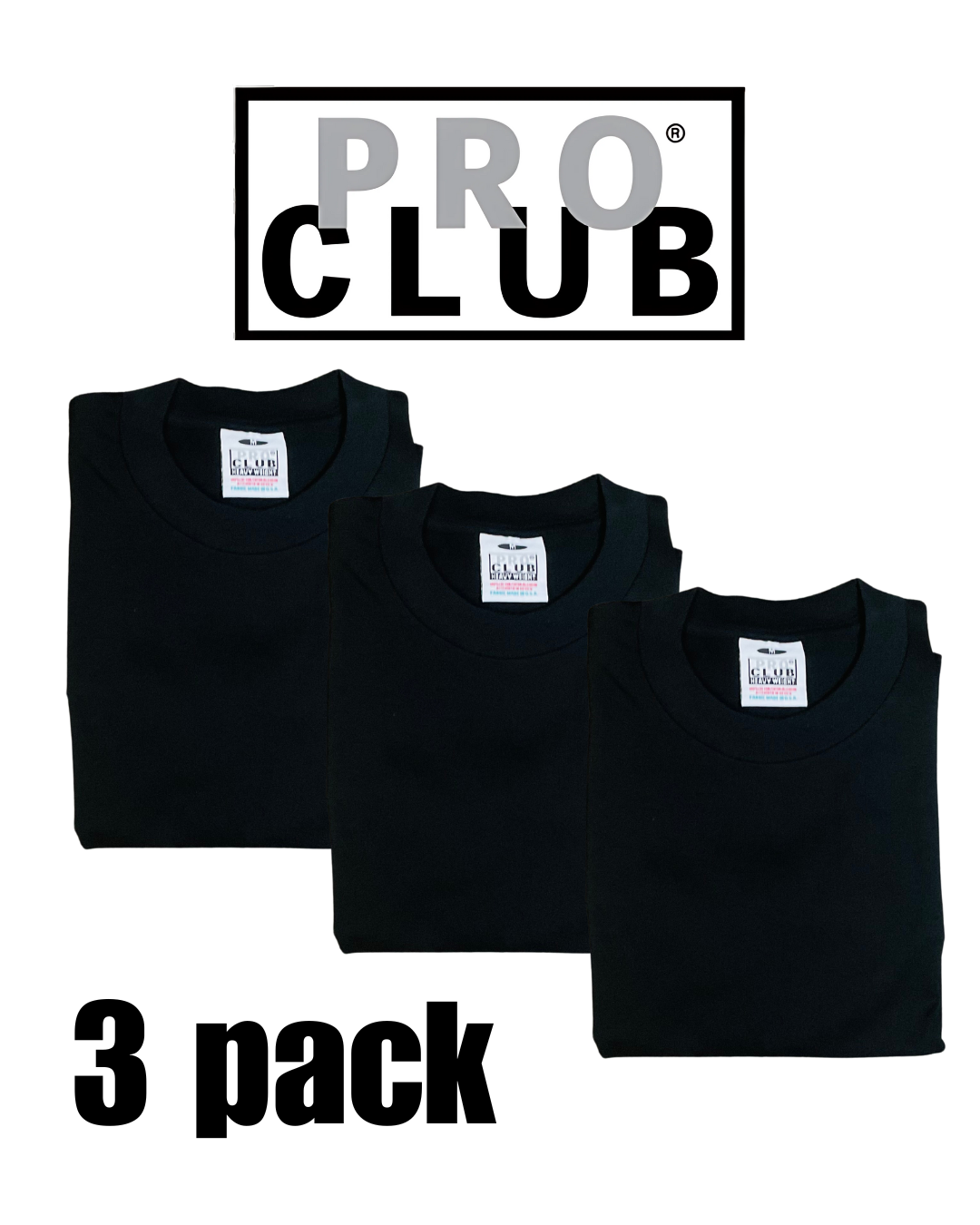 3 PACK PRO CLUB Heavyweight T-Shirts BLACK