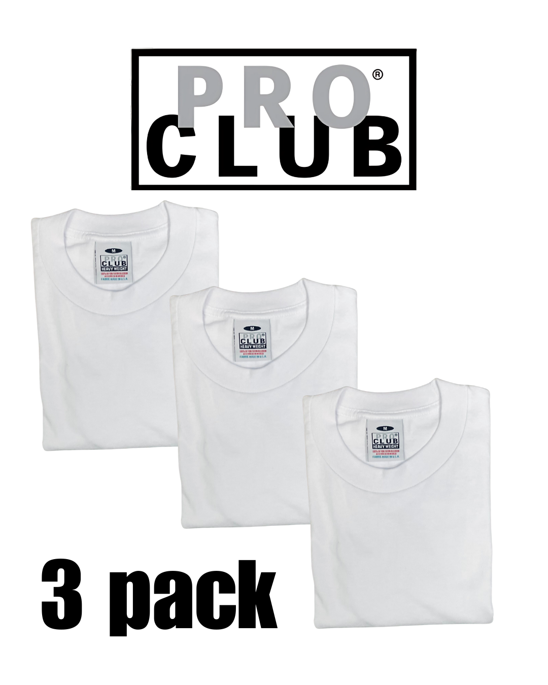 3 PACK PRO CLUB Heavyweight T-Shirts WHITE