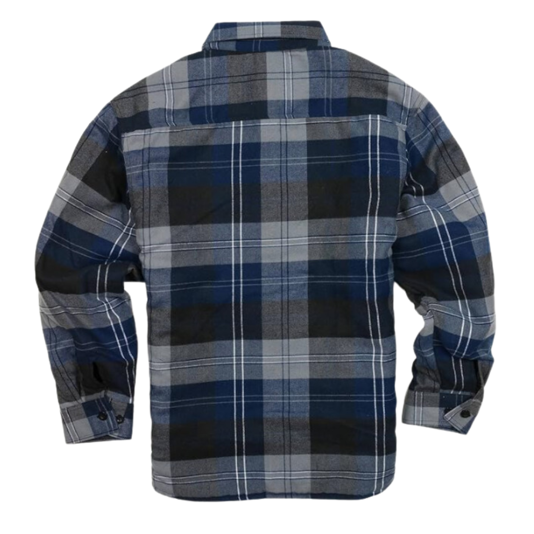 YAGO Men's Quilted Lining Button Up Plaid Flannel  Jacket with Side POCKET Navy/Dark 2E