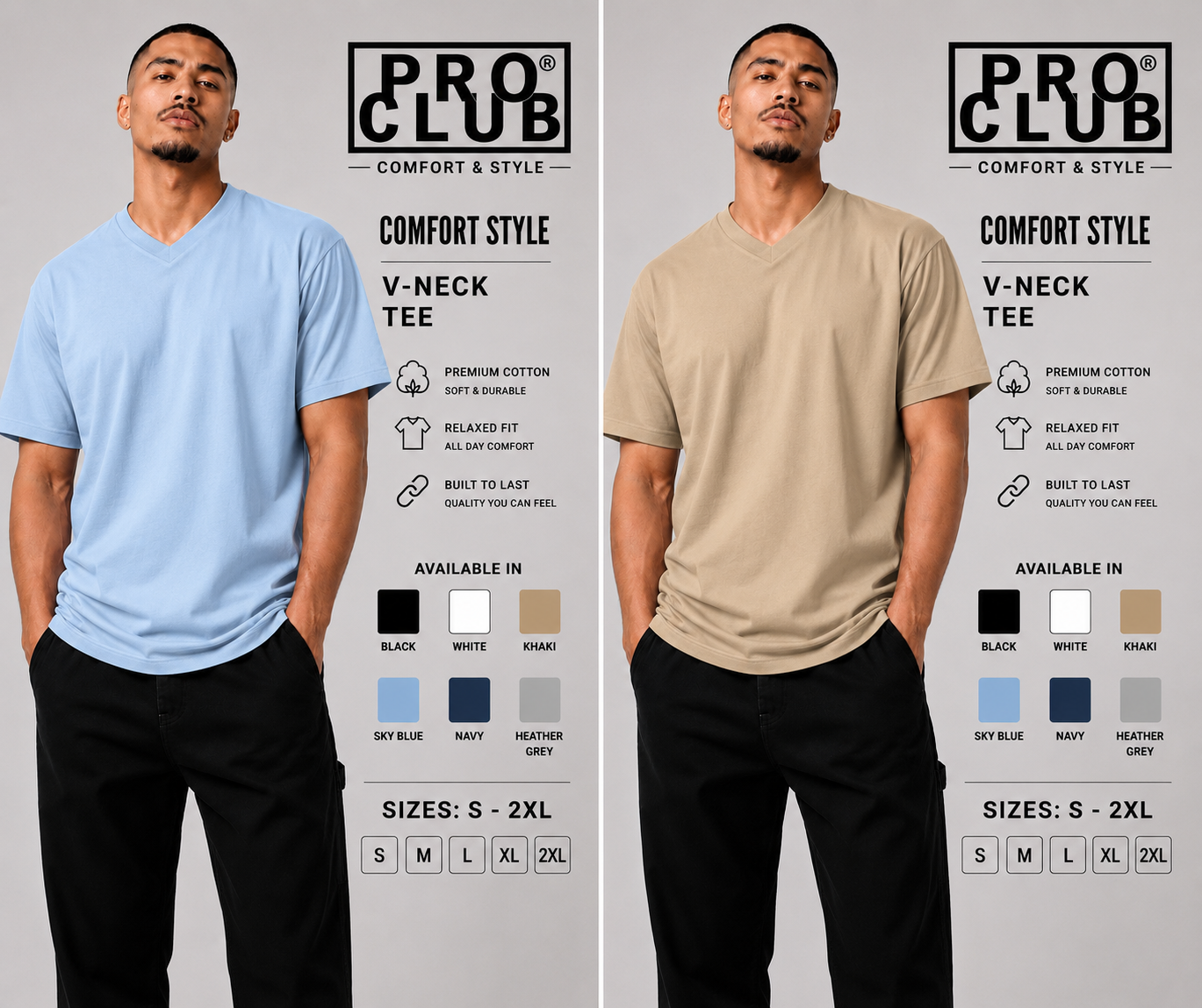 PRO CLUB Men's Comfort V-Neck Sleeve