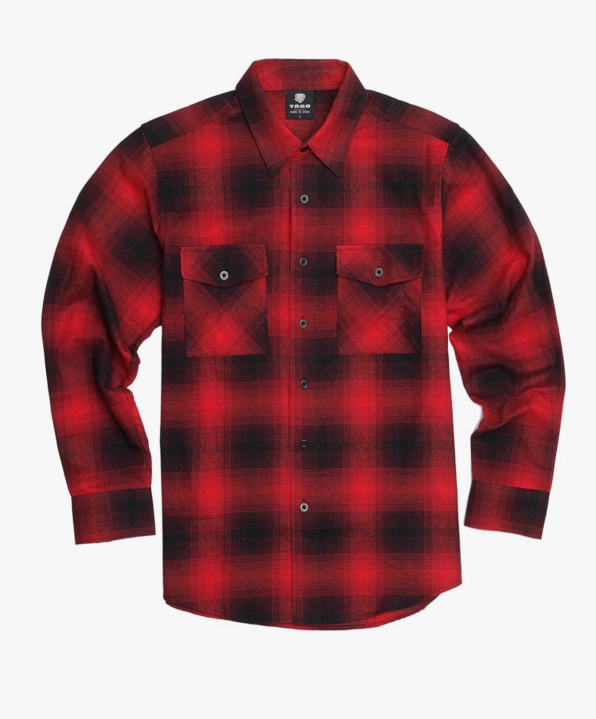 YAGO Men's Quilted Lining Button Up Plaid Flannel Jacket with Side Pockets Black/Red 5F