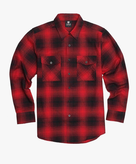 YAGO Men's Quilted Lining Button Up Plaid Flannel Jacket with Side Pockets Black/Red 5F