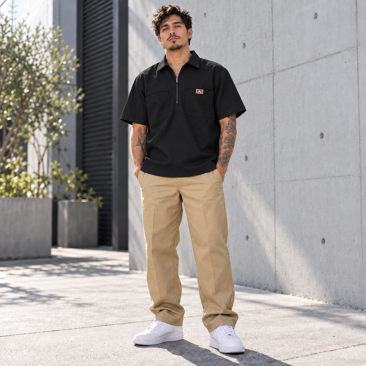 BEN DAVIS SHORT SLEEVE SOLID HALF-ZIP SHIRT