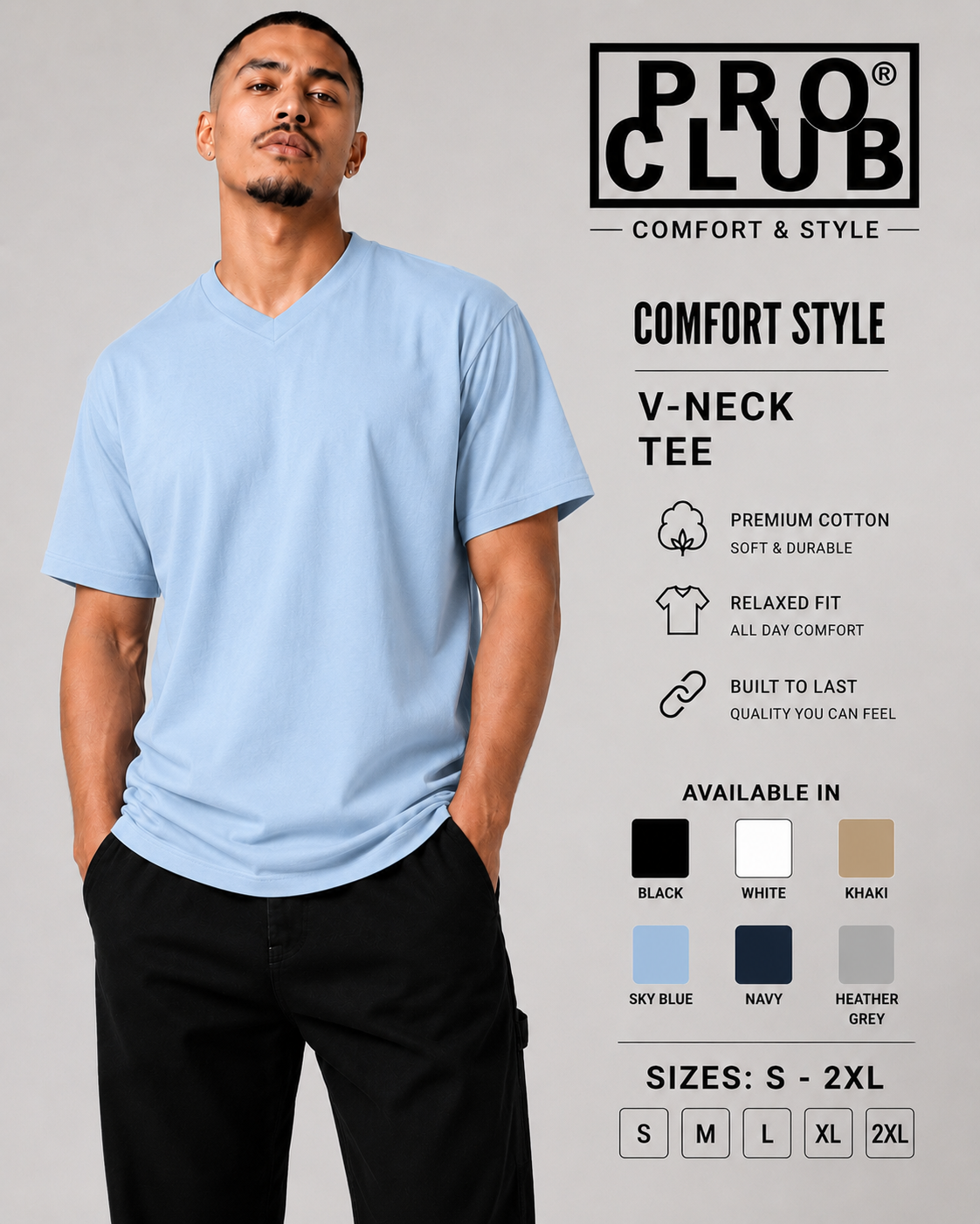 PRO CLUB Men's Comfort V-Neck Sleeve