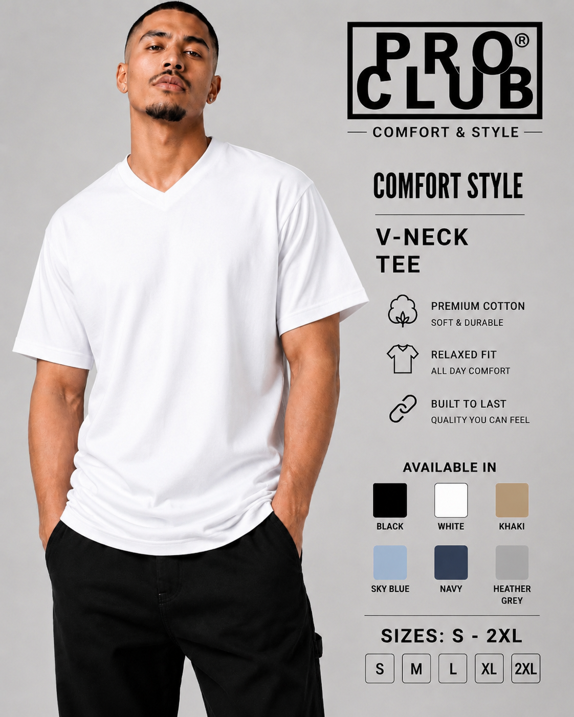 PRO CLUB Men's Comfort V-Neck Sleeve
