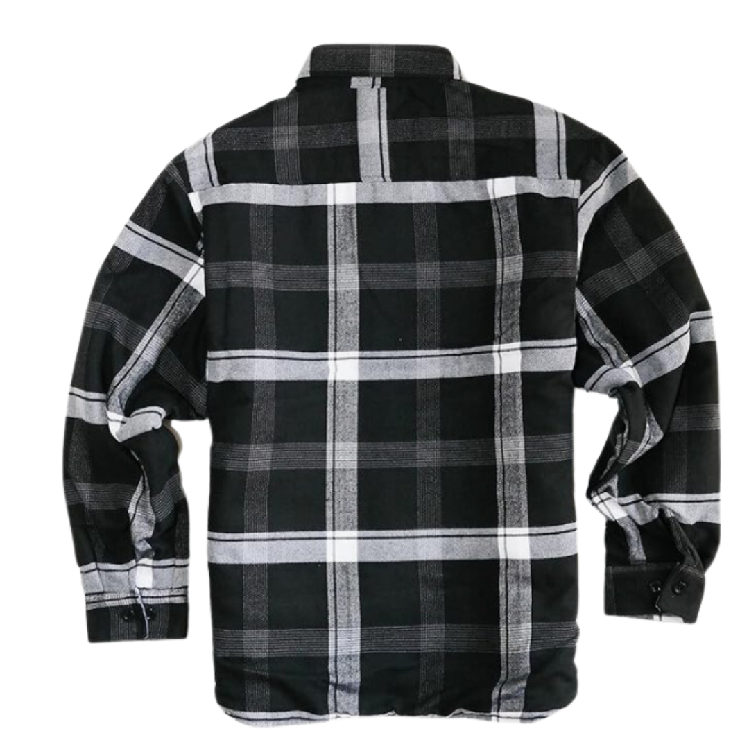 YAGO Men's Quilted Lining Button Up Plaid Flannel Jacket with Side Pockets Black/Gray B1