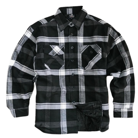 YAGO Men's Quilted Lining Button Up Plaid Flannel Jacket with Side Pockets Black/Gray B1