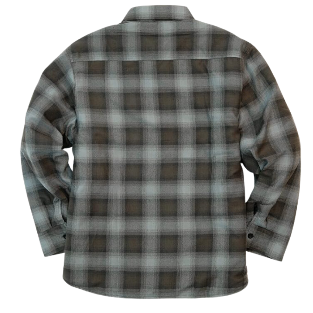 YAGO Men's Quilted Lining Button Up Plaid Flannel Jacket with Side Pocket Brown Grey A22