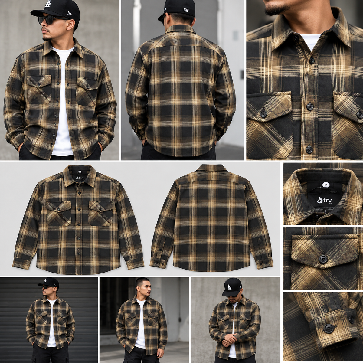 Men's Quilted Lining Button Up Plaid Flannel Jacket with Side POCKET