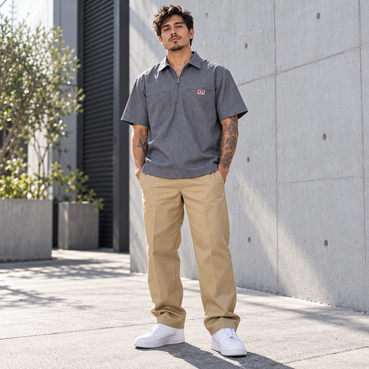 BEN DAVIS SHORT SLEEVE SOLID HALF-ZIP SHIRT