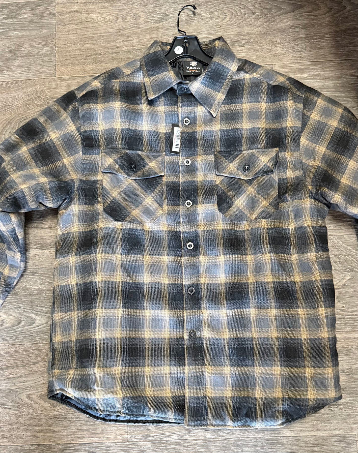 YAGO Men's Quilted Lining Button Up Plaid Flannel Jacket with Side POCKET (14AB)