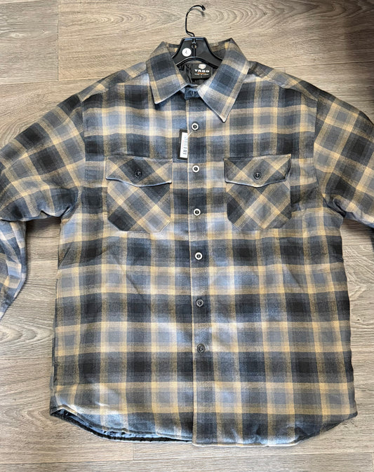 YAGO Men's Quilted Lining Button Up Plaid Flannel Jacket with Side POCKET (14AB)