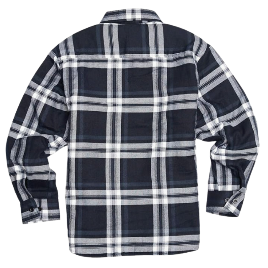 YAGO Men's Quilted Lining Button Up Plaid Flannel Jacket with Side Pocket Navy/White (J2)