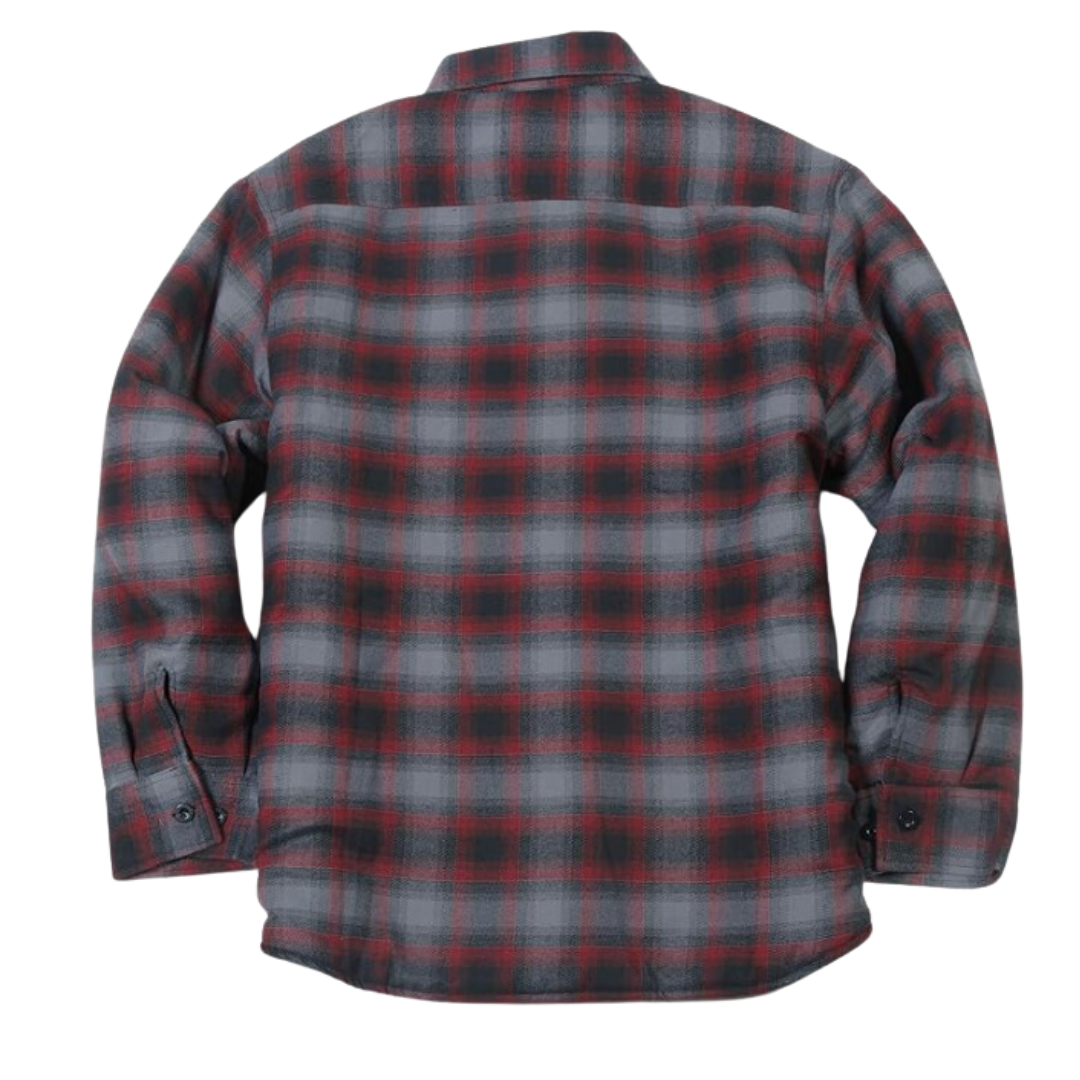 YAGO Men's Quilted Lining Button Up Plaid Flannel Jacket with Side POCKET Red Grey Ac7