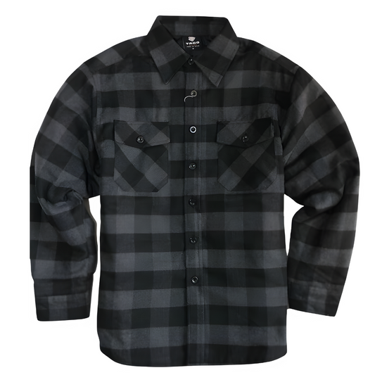 YAGO Men's Quilted Lining Button Up Plaid Flannel Jacket with Side Pockets Black/Gray (A3b)